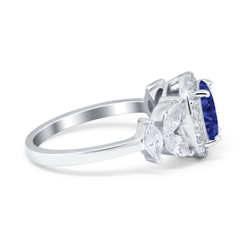 Oval Art Deco Engagement Ring Simulated Blue Sapphire CZ 925 Sterling Silver